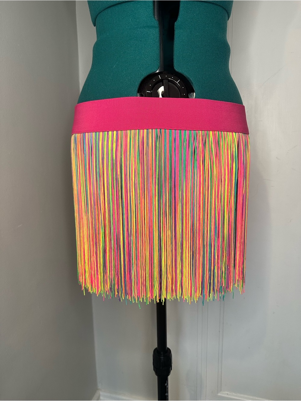 Neon Fringe Mini Skirt - Pink Multicolor Festival Wear